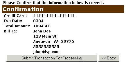 Confirm credit card information