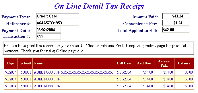 Paid receipt example