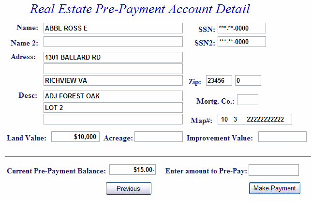 Account detail screen example