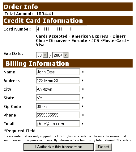 Authorize transaction example