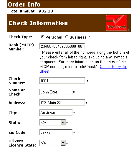 Enter check information example