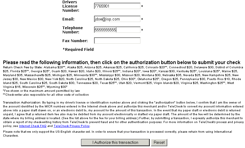 Enter check information example 2